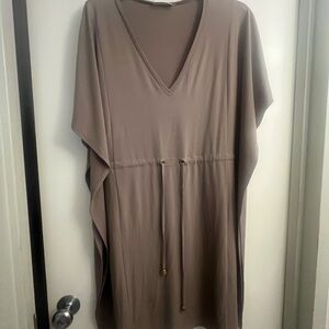 V-Neck Drawstring Caftan Dress in Taupe size 6